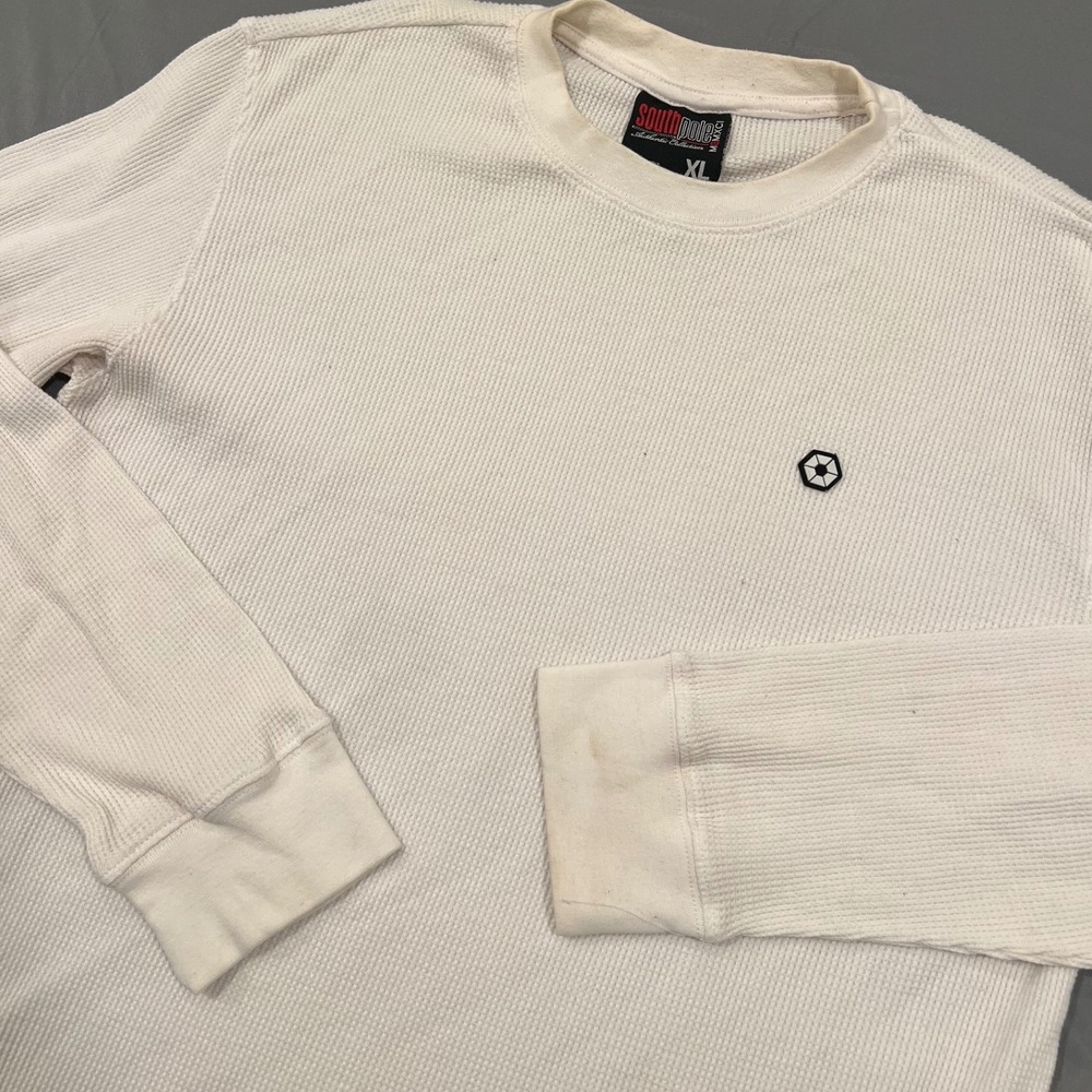 Southpole Vintage Y2K Waffle Knit Thermal Long Sleeve Shirt White XL Streetwear